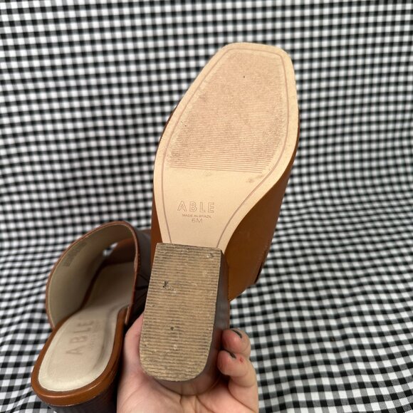 ABLE Rojas Sandal Warm Brown Leather Open Square Toe Block Heel Women's 6 - Picture 6 of 6